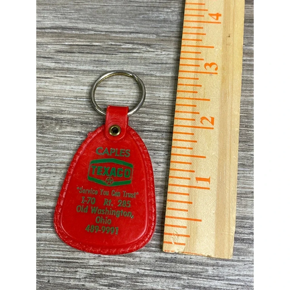 Vintage Texaco Keychain Caples Old Washington‎ Ohio Gas Station Red Plastic Fob